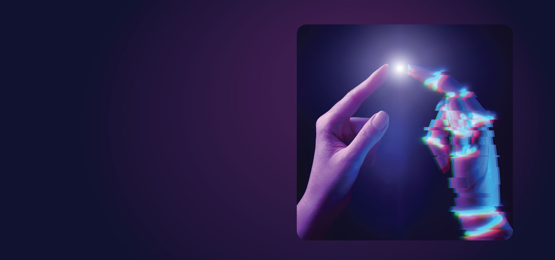 human hand pointing to finger of robot hand
